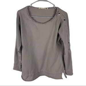 Soft Surroundings Snap Button Raw Hem Long Sleeve Sweatshirt | Gray | Women’s M